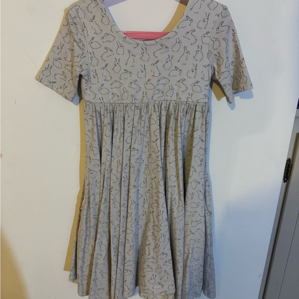 Charming Gray Kids Dress with Bunny Pattern
